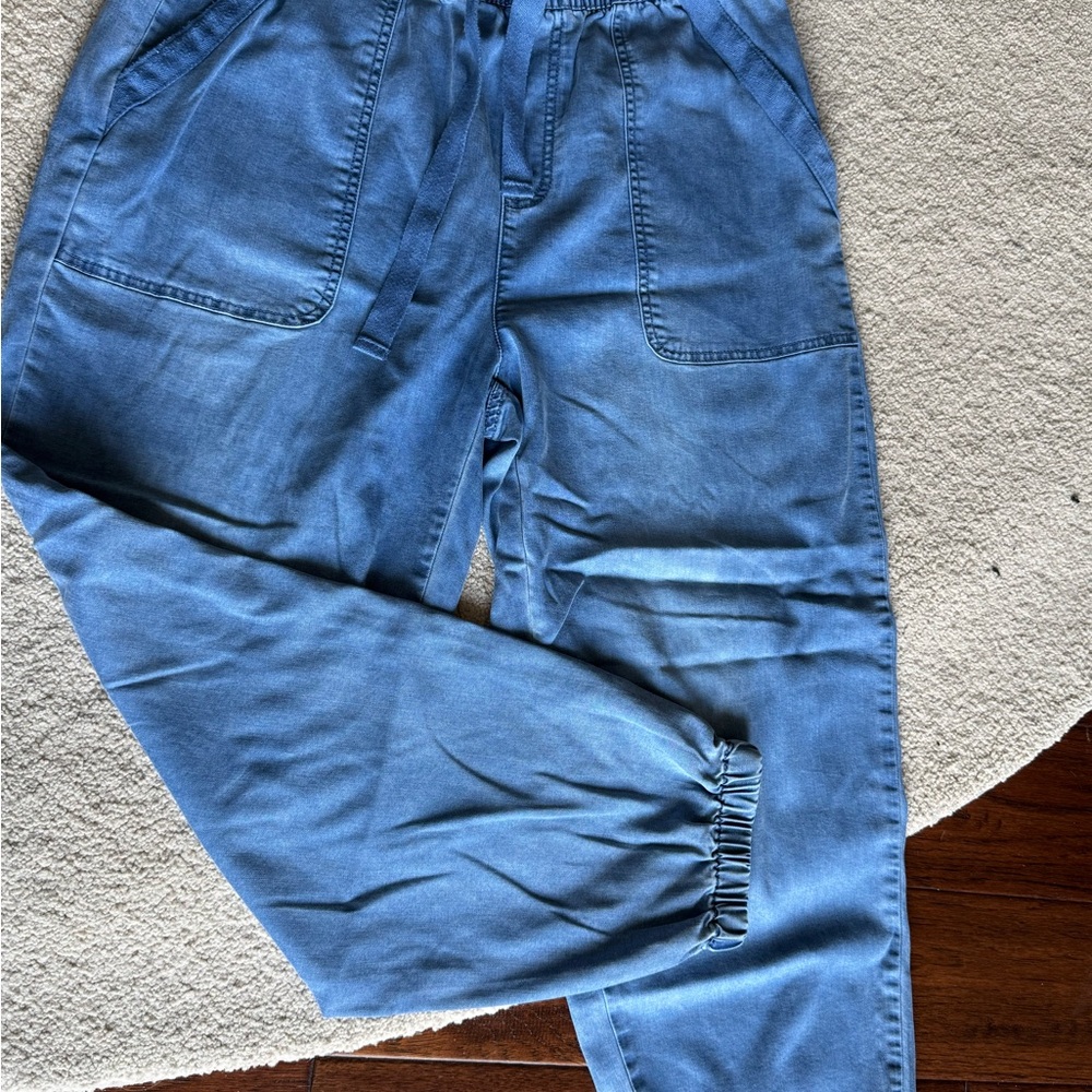 High Rise Parachute Jogger Pants in medium blue.